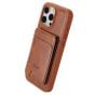 TRUSMI iPhone 15 Magnetic Cowhide Leather Case with Card Slot Wallet Light Brown