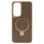 Brilliance LUX iPhone S25 Plus 360° Rotating Magnetic Metal Bracket Carbon Fiber Pattern Matte PC+TPU Phone case Gold