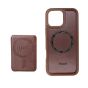 TRUSMI iPhone 15 Pro Max Magnetic Cowhide Leather Case with Card Slot Wallet Dark Brown
