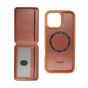 TRUSMI iPhone 16 Magnetic Cowhide Leather Case with Card Slot Wallet Light Brown