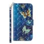 Brilliance LUX iPhone 14 Plus Flip PU Leather Wallet 3D Print Butterfly with Wrist Strap Case Blue