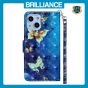 Brilliance LUX iPhone 15 Flip PU Leather Wallet 3D Print Butterfly with Wrist Strap Case Blue