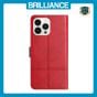 Brilliance LUX iPhone 15 Pro Max Flip Book PU Leather Wallet ShockProof Cowhide Texture with Wrist Strap Case Red