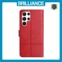 Brilliance LUX Samsung S24 Ultra Flip Book PU Leather Wallet ShockProof Cowhide Texture with Wrist Strap Case Red