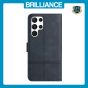 Brilliance LUX Samsung S23 Ultra Flip Book PU Leather Wallet ShockProof Cowhide Texture with Wrist Strap Case Blue