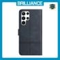 Brilliance LUX Samsung S24 Ultra Flip Book PU Leather Wallet ShockProof Cowhide Texture with Wrist Strap Case Blue