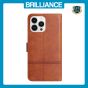 Brilliance LUX iPhone 12 Pro Max Flip Book PU Leather Wallet ShockProof Cowhide Texture with Wrist Strap Case Brown