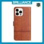 Brilliance LUX iPhone 15 Pro Max Flip Book PU Leather Wallet ShockProof Cowhide Texture with Wrist Strap Case Brown