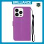 Brilliance LUX iPhone 14 Pro Max Flip PU Leather Wallet Classic Card Pockets with Wrist Strap Case Purple