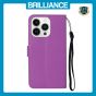 Brilliance LUX iPhone 15 Pro Max Flip PU Leather Wallet Classic Card Pockets with Wrist Strap Case Purple