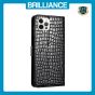 Brilliance LUX iPhone 14 Pro Max Flip PU Leather Wallet Crocodile Print Card Pockets with Wrist Strap Case Black