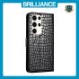 Brilliance LUX Samsung S24 Ultra Flip PU Leather Wallet Crocodile Print Card Pockets with Wrist Strap Case Black