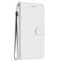 Brilliance LUX iPhone 15 Pro Max Flip PU Leather Wallet Crocodile Print Card Pockets with Wrist Strap Case White