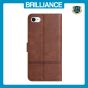 Brilliance LUX iPhone 6/7/8 Flip PU Leather Wallet ShockProof Imprinted Cowhide Texture with Wrist Strap Case Dark Brown
