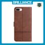 Brilliance LUX iPhone 6P/7P/8P Flip PU Leather Wallet ShockProof Imprinted Cowhide Texture with Wrist Strap Case Dark Brown