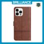Brilliance LUX iPhone 12 Pro Max Flip PU Leather Wallet ShockProof Imprinted Cowhide Texture with Wrist Strap Case Dark Brown
