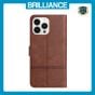 Brilliance LUX iPhone 14 Pro Max Flip PU Leather Wallet ShockProof Imprinted Cowhide Texture with Wrist Strap Case Dark Brown