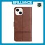 Brilliance LUX iPhone 15 Plus Flip PU Leather Wallet ShockProof Imprinted Cowhide Texture with Wrist Strap Case Dark Brown
