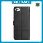 Brilliance LUX iPhone 6/7/8 Flip PU Leather Wallet ShockProof Imprinted Cowhide Texture with Wrist Strap Case Black
