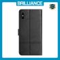 Brilliance LUX iPhone XS Flip PU Leather Wallet ShockProof Imprinted Cowhide Texture with Wrist Strap Case Black