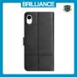 Brilliance LUX iPhone XR Flip PU Leather Wallet ShockProof Imprinted Cowhide Texture with Wrist Strap Case Black