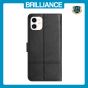 Brilliance LUX iPhone 11 Flip PU Leather Wallet ShockProof Imprinted Cowhide Texture with Wrist Strap Case Black