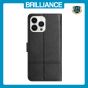 Brilliance LUX iPhone 13 Pro Max Flip PU Leather Wallet ShockProof Imprinted Cowhide Texture with Wrist Strap Case Black