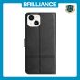 Brilliance LUX iPhone 15 Flip PU Leather Wallet ShockProof Imprinted Cowhide Texture with Wrist Strap Case Black