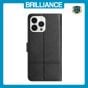 Brilliance LUX iPhone 15 Pro Flip PU Leather Wallet ShockProof Imprinted Cowhide Texture with Wrist Strap Case Black