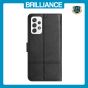 Brilliance LUX Samsung A23 5G Flip PU Leather Wallet ShockProof Imprinted Cowhide Texture with Wrist Strap Case Black
