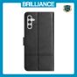 Brilliance LUX Samsung A14 5G Flip PU Leather Wallet ShockProof Imprinted Cowhide Texture with Wrist Strap Case Black