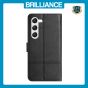 Brilliance LUX Samsung S23 Plus Flip PU Leather Wallet ShockProof Imprinted Cowhide Texture with Wrist Strap Case Black