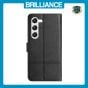 Brilliance LUX Samsung S24 Flip PU Leather Wallet ShockProof Imprinted Cowhide Texture with Wrist Strap Case Black