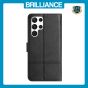 Brilliance LUX Samsung S24 Ultra Flip PU Leather Wallet ShockProof Imprinted Cowhide Texture with Wrist Strap Case Black