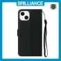 Brilliance LUX iPhone 15 Flip PU Leather Wallet Classic Card Pockets with Wrist Strap Case Black