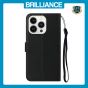 Brilliance LUX iPhone 15 Pro Max Flip PU Leather Wallet Classic Card Pockets with Wrist Strap Case Black