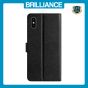 Brilliance LUX iPhone XS Flip PU Leather Wallet Silk Print Card Pockets with Wrist Strap Case Black