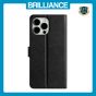 Brilliance LUX iPhone 13 Pro Max Flip PU Leather Wallet Silk Print Card Pockets with Wrist Strap Case Black