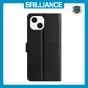 Brilliance LUX iPhone 14 Flip PU Leather Wallet Silk Print Card Pockets with Wrist Strap Case Black