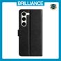 Brilliance LUX Samsung S23 Plus Flip PU Leather Wallet Silk Print Card Pockets with Wrist Strap Case Black