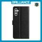 Brilliance LUX Samsung A54 5G Flip PU Leather Wallet Silk Print Card Pockets with Wrist Strap Case Black
