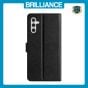 Brilliance LUX Samsung A25 5G Flip PU Leather Wallet Silk Print Card Pockets with Wrist Strap Case Black