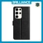 Brilliance LUX Samsung S24 Ultra Flip PU Leather Wallet Silk Print Card Pockets with Wrist Strap Case Black