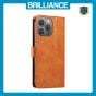Brilliance LUX iPhone 14 Pro Max Book Flip Soft PU Leather Wallet with Card Pockets Case Light Brown