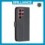 Brilliance LUX Samsung S22 Ultra Flip Book PU Genuine Leather Detachable Strong Magnetic Wallet with Card Pockets Case Black
