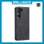 Brilliance LUX Samsung S22 Flip PU Leather Stitching Colors Dark Magnetic Wallet with Card Pockets Case Black