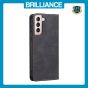 Brilliance LUX Samsung S21 Plus Flip PU Leather Stitching Colors Dark Magnetic Wallet with Card Pockets Case Black