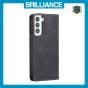Brilliance LUX Samsung S21 Flip PU Leather Stitching Colors Dark Magnetic Wallet with Card Pockets Case Black