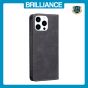 Brilliance LUX iPhone 14 Pro Flip PU Leather Stitching Colors Dark Magnetic Wallet with Card Pockets Case Black