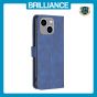 Brilliance LUX iPhone 15 Plus Flip PU Leather Retro Business linear Wallet with Card Pockets Case Blue